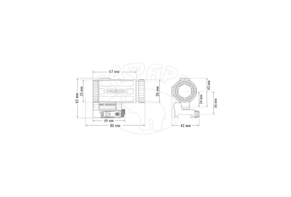 Магнифер Holosun HM3XT Micro 3x с откидным креплением на Weaver/Picatinny
